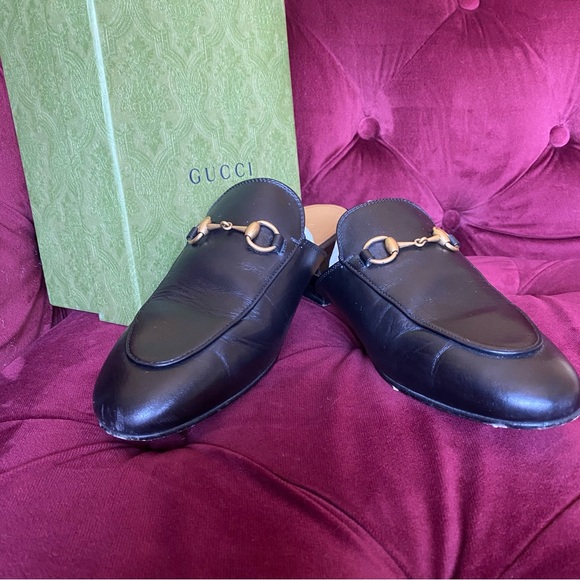 SOLD Gucci Women’s Princetown Leather Slipper Flats Loafers Slides Mules 37.5 - Picture 2 of 10
